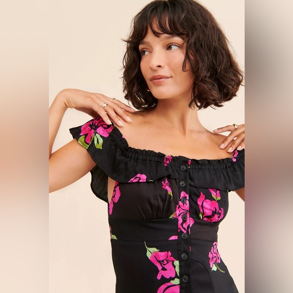 Free People Black and Pink Floral Midi Dress - Picture 4 of 13